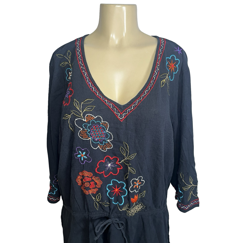 Original Anthony's Shirt Womens 1X Embroidered Floral V-Neck Black Tunic VTG Y2K - Picture 10 of 10